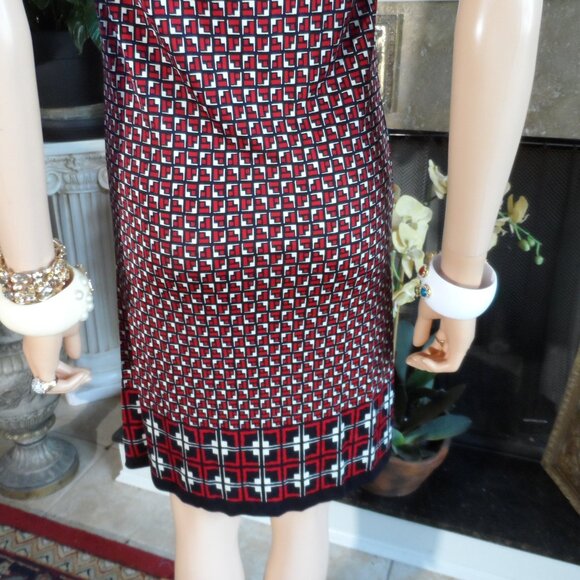 Tory Burch Silk/Wool Navy Blue/Red/White Print Sheath Dress Size XS - Picture 12 of 16